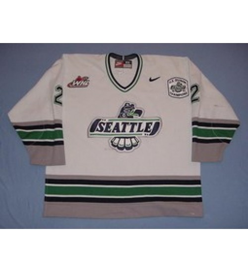 Custom WHL Seattle Thunderbirds 02 03 Clayton Barthel Home Hockey Jersey White